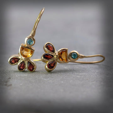 Multi Gemstone Gold Earrings, Citrine, Topaz, Garnet Earrings. Colorful Earrings, 14k Gold Earrings, Statement Earrings, Mothers Day Gift